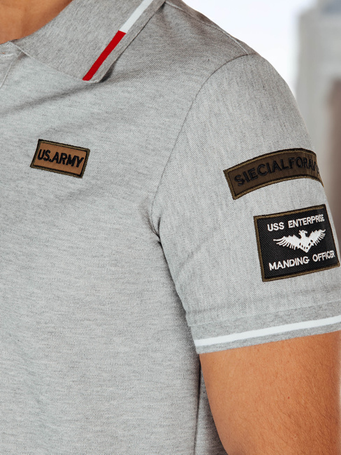 Koszulka męska polo z naszywkami szara Dstreet PX0633