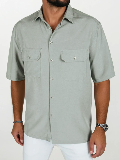 Koszula męska z krótkim rękawem szara Dstreet KX1081