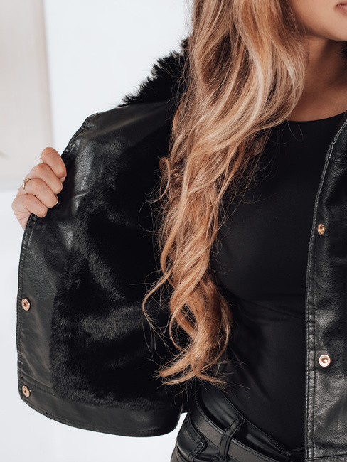 Kurtka skórzana damska ramoneska z futerkiem czarna Dstreet TY5207