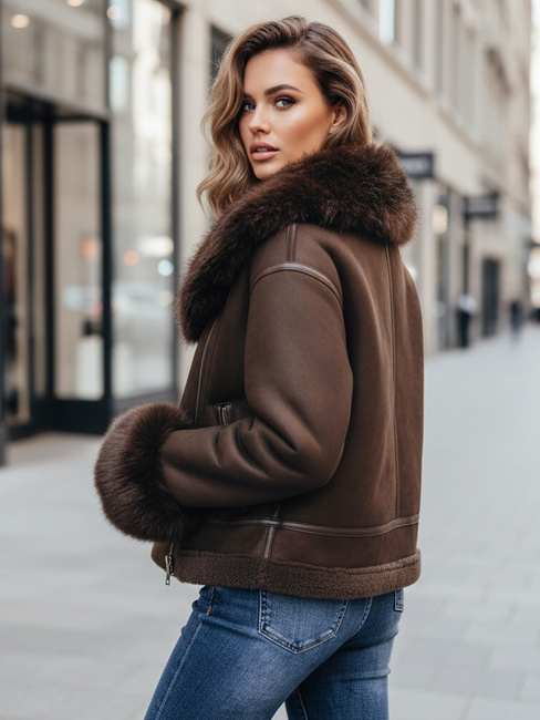 Kurtka damska skórzana z futerkiem brązowa Dstreet TY5243z