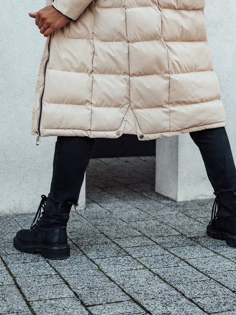 Kurtka zimowa damska pikowana z kapturem MENSI beżowa Dstreet TY4585