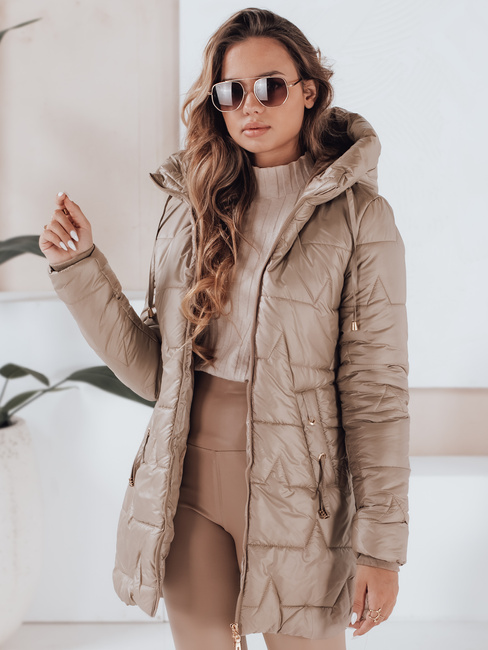 Kurtka zimowa damska pikowana z kapturem kamelowa Dstreet TY5091