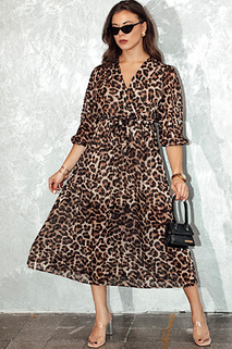 Sukienka damska one size LEOPRINTI midi w panterkę Dstreet EY2548