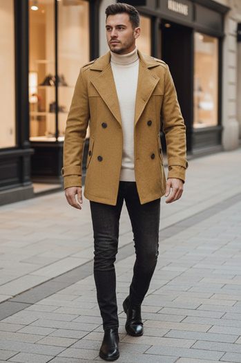 Płaszcz męski dwurzędowy piaskowy Dstreet CX0443