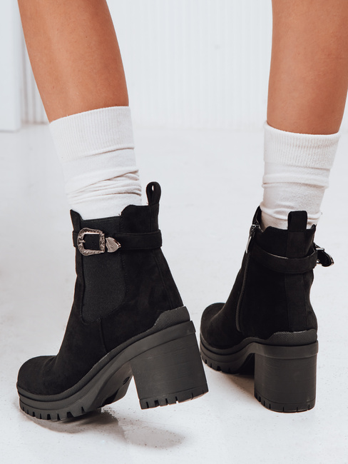 Botki damskie zamszowe na obcasie czarne Dstreet ZY1215