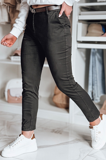 Spodnie damskie slim fit z paskiem LINESKA khaki Dstreet UY2576