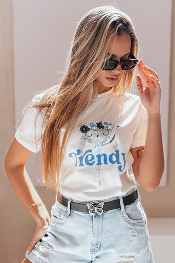 T-shirt damski z nadrukiem TRENDY BUNNY biały Dstreet RY2906