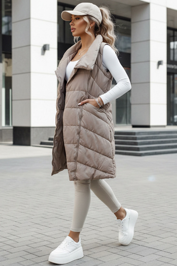 Kamizelka damska pikowana długa bez kaptura SERKIS beżowa Dstreet TY4525