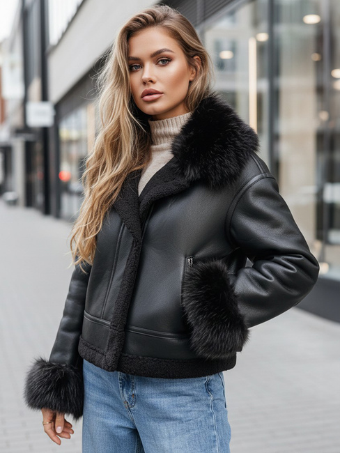 Kurtka damska skórzana z futerkiem czarna Dstreet TY5244z