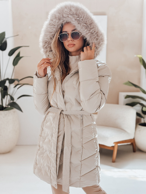 Kurtka zimowa damska CASSERIE pikowana z kapturem jasnobeżowa Dstreet TY4926