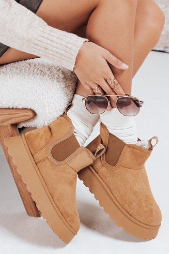 Śniegowce damskie na platformie zamszowe kamelowe Dstreet ZY1182