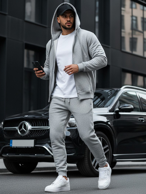 Bluza męska z kapturem rozpinana szara BX2412