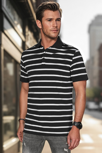 Koszulka męska polo w paski czarna Dstreet PX0636