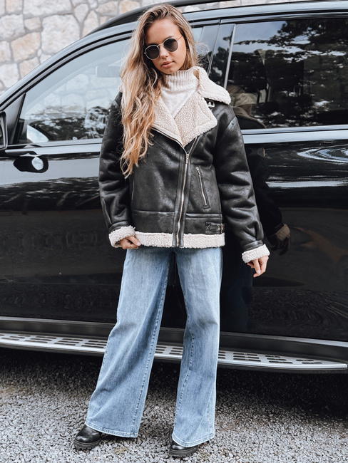 Kurtka ramoneska damska z kożuchem czarna Dstreet TY5247