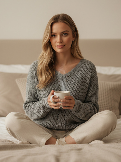 Sweter damski MONAVIA jasnoszary Dstreet MY2387