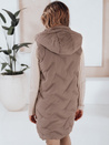Kamizelka damska długa pikowana z kapturem ciemnobeżowa Dstreet TY5100