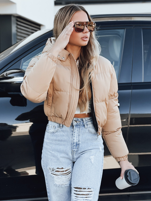 Kurtka damska krótka zimowa z kapturem beżowa Dstreet TY5471