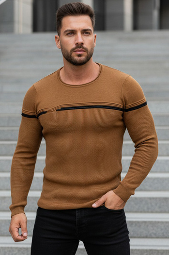 Sweter męski wkładany przez głowę kamelowy Dstreet WX1625