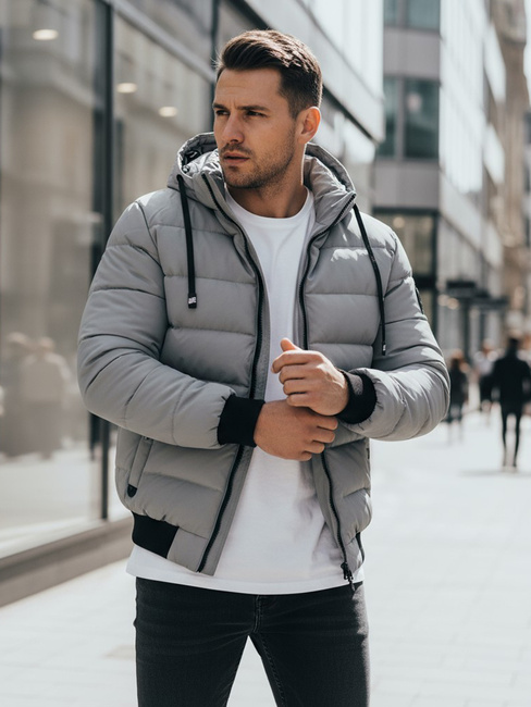 Kurtka męska zimowa pikowan z kapturem szara Dstreet TX5093