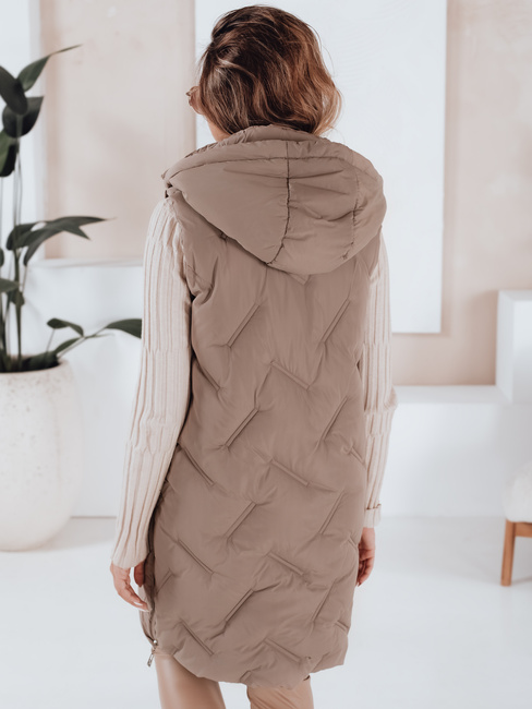 Kamizelka damska długa pikowana z kapturem kamelowa Dstreet TY5098
