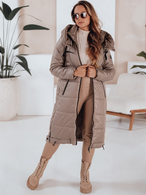 Kurtka damska przejściowa ORVITA pikowana z kapturem ciemnobeżowa Dstreet TY5027