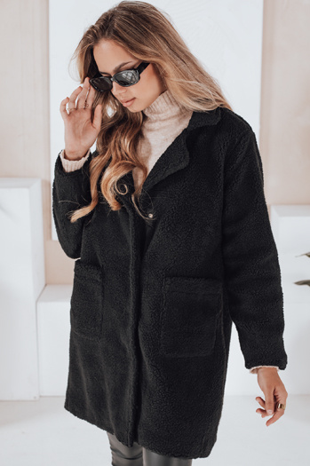 Płaszcz damski teddy futrzany czarny Dstreet NY0756