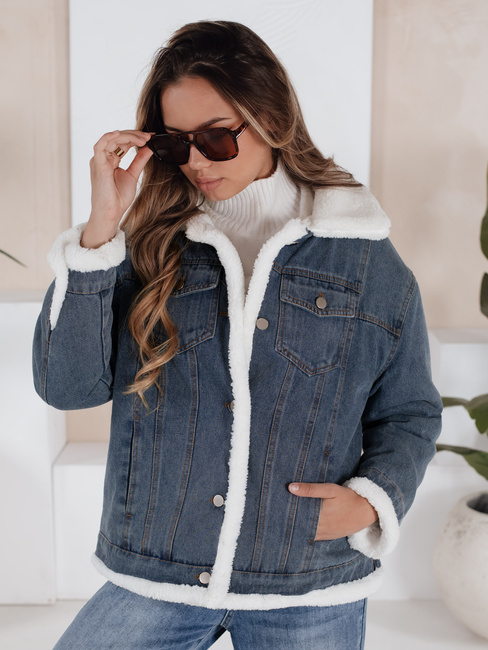 Kurtka zimowa damska jeansowa z kożuchem niebieska Dstreet TY5172