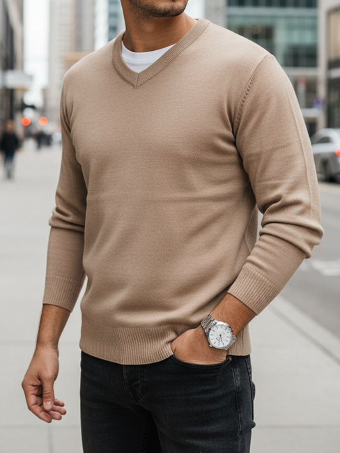 Sweter męski w serek kamelowy Dstreet WX2318