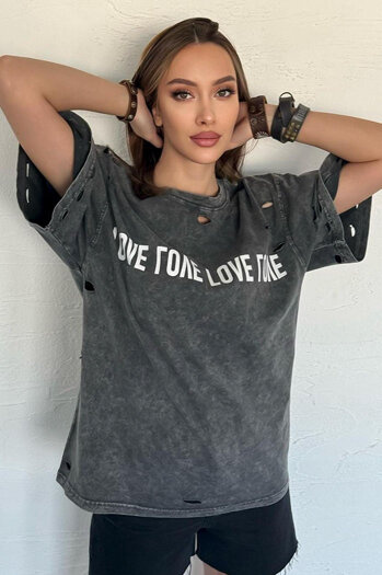 T-shirt damski z nadrukiem BONGANIR grafitowy Dstreet RY2636