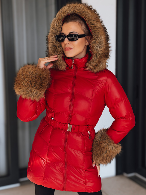Kurtka damska zimowa pikowana z kapturem czerwona Dstreet TY5321