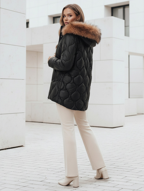 Kurtka zimowa damska LUMORE pikowana z kapturem czarna Dstreet TY5015