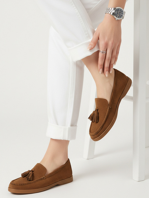 Mokasyny damskie zamszowe brązowe Dstreet ZY1343