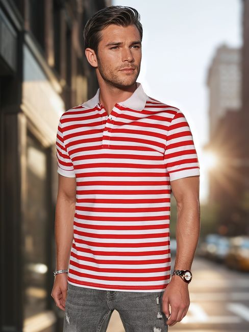 Koszulka męska polo w paski biała Dstreet PX0643