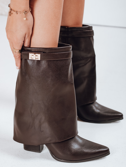 Botki damskie z szeroką cholewką brązowe Dstreet ZY1108