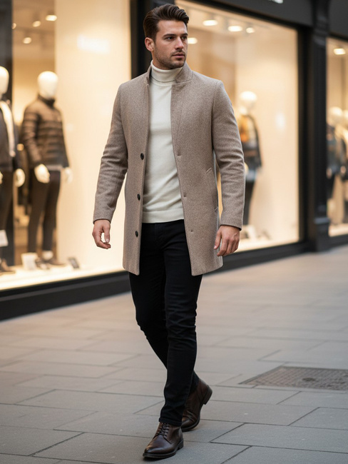 Płaszcz męski jednorzędowy brązowy Dstreet CX0442