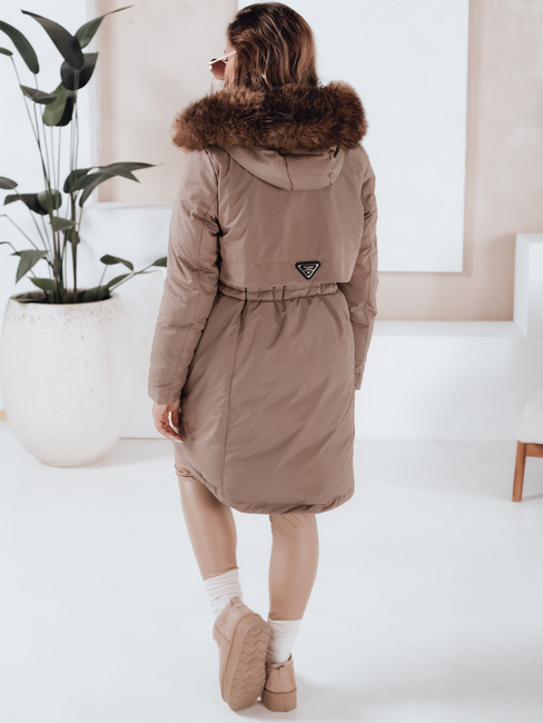 Kurtka zimowa damska parka z kapturem ciemnobeżowa Dstreet TY5084