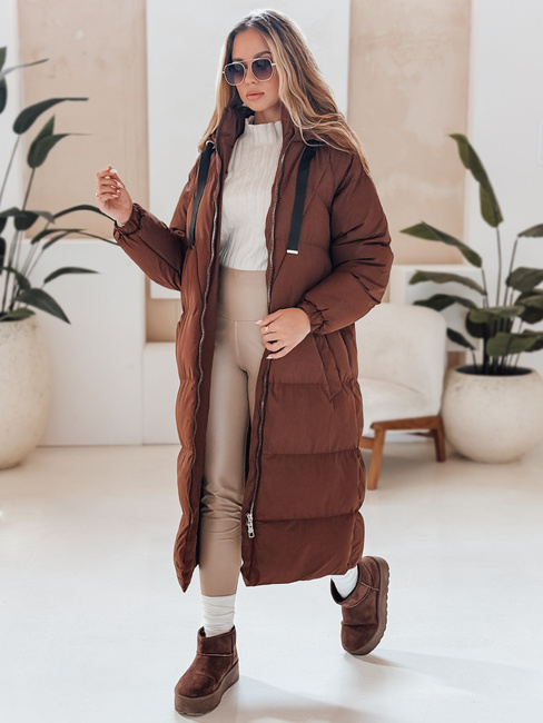 Kurtka damska zimowa długa pikowana COZYSEASON brązowa Dstreet TY4954