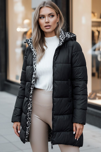 Kurtka damska dwustronna PURRBREEZ długa pikowana z kapturem czarna Dstreet TY4661