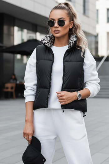 Kamizelka damska LEOVELLA przejściowa krótka pikowana dwustronna czarna Dstreet TY4649