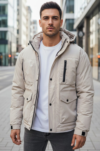 Kurtka męska zimowa z kapturem jasnobeżowa Dstreet TX5109