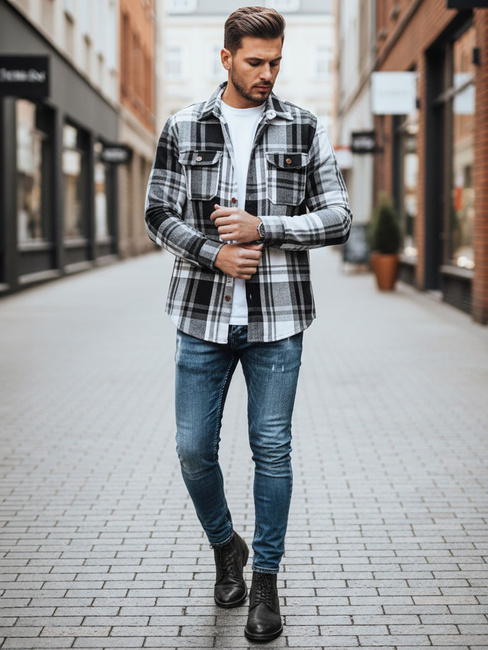 Koszula męska flanelowa w kratę czarno-biała Dstreet DX2675