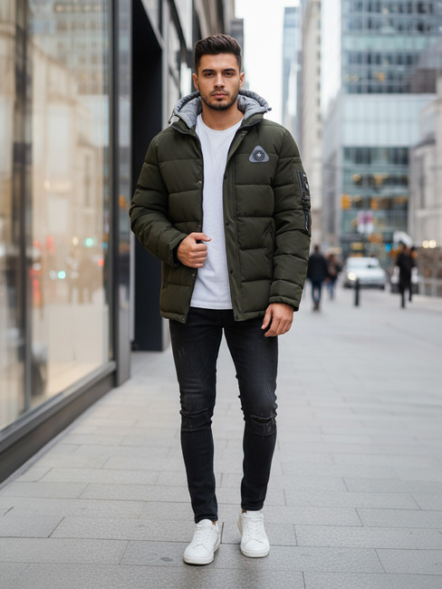 Kurtka męska zimowa z kapturem zielona Dstreet TX5092