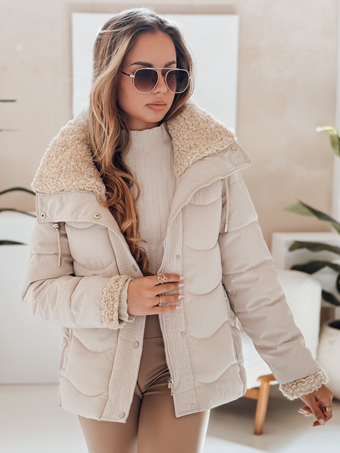 Kurtka damska zimowa WARMMISS pikowana z kapturem  jasnobeżowa Dstreet TY4923