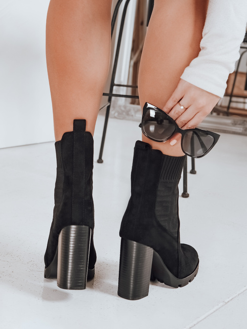 Botki damskie zamszowe na obcasie czarne Dstreet ZY1298