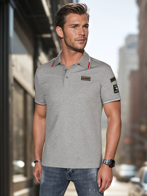Koszulka męska polo z naszywkami szara Dstreet PX0633