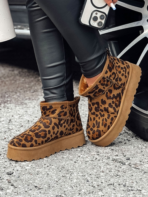 Śniegowce damskie na platformie panterka BRINETTO Dstreet ZY0572