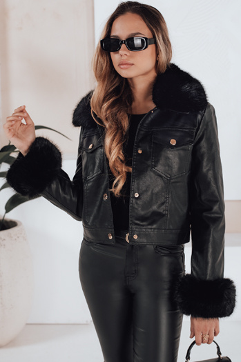 Kurtka skórzana damska ramoneska z futerkiem czarna Dstreet TY5207
