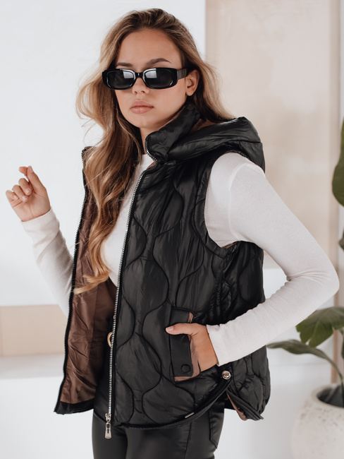 Kamizelka damska pikowana z kapturem MISSVEST czarna Dstreet TY5022