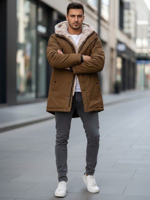 Kurtka zimowa męska parka z kapturem brązowa Dstreet TX4972