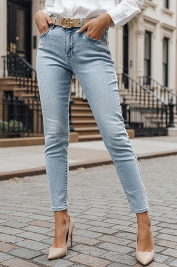 Spodnie damskie jeansowe slim fit SPARKLI niebieskie Dstreet UY2488